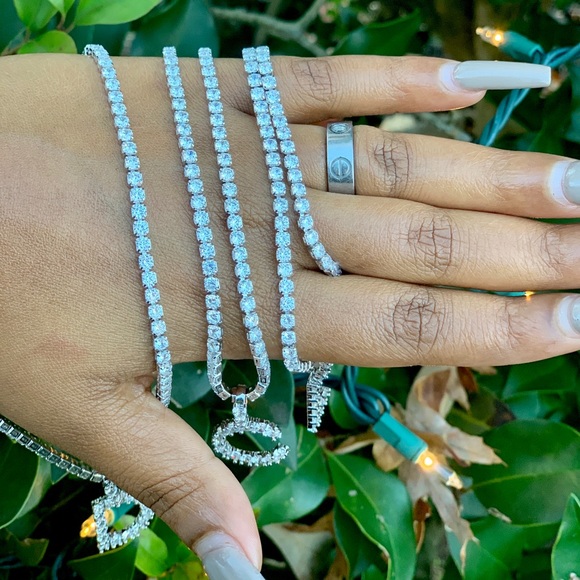 Rhinestone tennis initial necklace - Picture 2 of 5